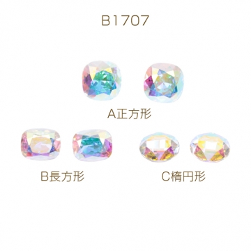 ガラスストーン オーロラカラー キラキラ 穴なし 立体 Vカット ビジュー 貼り付け ガラスパーツ 全3種（4ヶ）