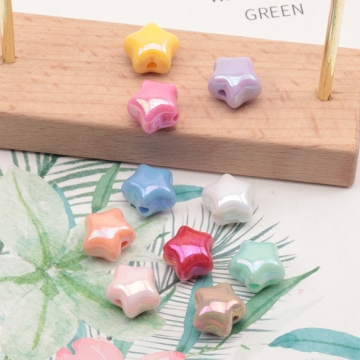 アクリルビーズ ぷっくりスター 星 縦穴 光沢感 ツヤあり 立体 アクリルパーツ カラーランダム 約11mm（6ヶ）