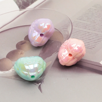 アクリルビーズ ぷっくりハート HOT LOVE フチフリル風 縦穴 オーロラカラー カラーランダム 約18×19mm（6ヶ）
