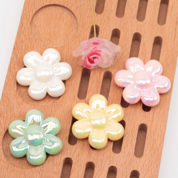アクリルビーズ ぷっくりフラワー お花 アクリルパーツ カラーランダム 約32mm（4ヶ）