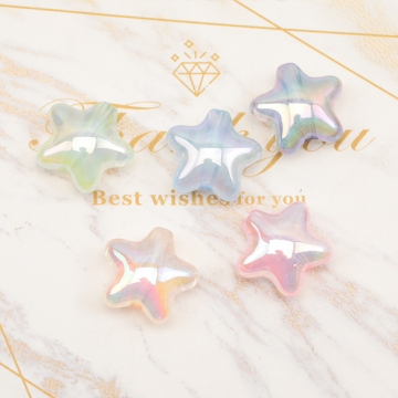 アクリルビーズ ぷっくりスター 星 宇宙 アクリルパーツ カラーランダム 約21mm（6ヶ）