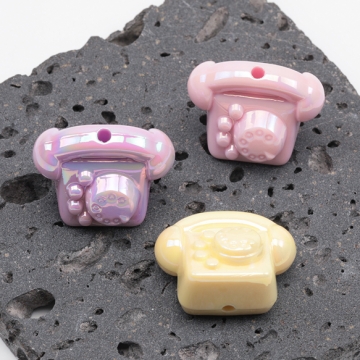 アクリルビーズ 電話 レトロ アクリルパーツ カラーランダム 約24×30mm（4ヶ）