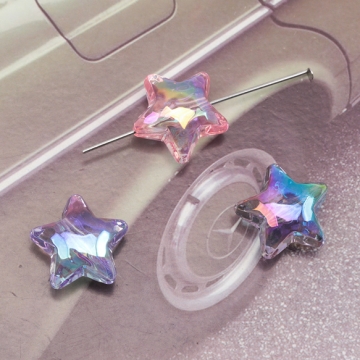 アクリルビーズ ぷっくりスター 星 宇宙 クリア オーロラカラー アクリルパーツ カラーランダム 約19mm（6ヶ）
