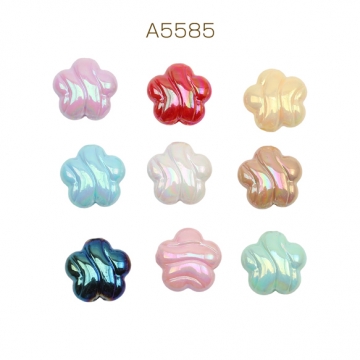 アクリルビーズ フラワー お花 ウェーブ オーロラカラー 光沢感 カラーランダム 約19mm（6ヶ）