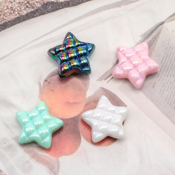 アクリルビーズ キルティング風 ぷっくりスター 星 オーロラカラー 光沢感 カラーランダム 約18mm（6ヶ）