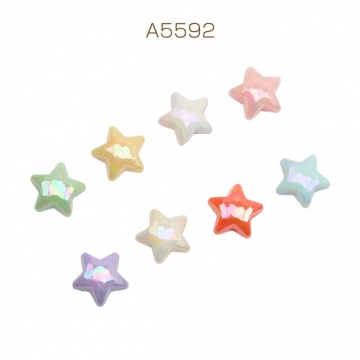 アクリルビーズ ぷっくりスター 星 オーロラカラー 光沢感 カラーランダム 約19mm（6ヶ）