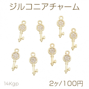 ジルコニアチャーム 鍵チャーム ラインストーン キラキラ メタルチャーム 約5×14mm（2ヶ）