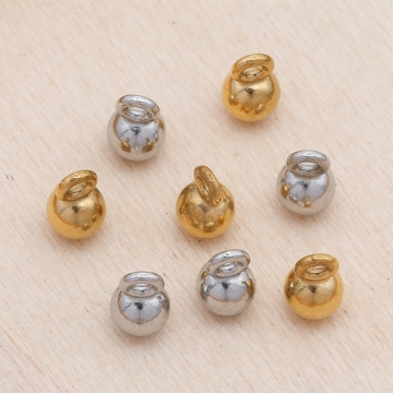 ステンレス製チャーム 丸玉 ラウンド ボールチャーム 鈴風 丸カン付き メタルパーツ 約4×6.5mm（2ヶ）