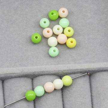 アクリルビーズ 丸玉 ラウンド グリーンミックス カラーランダム 約6mm（約20g）