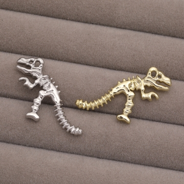 恐竜チャーム ティラノザウルス ほね ガイコツ 化石 穴あり メタルチャーム 約16×35mm（2ヶ）