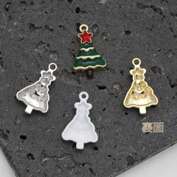 クリスマスチャーム クリスマスツリー ストーン付き 半面 メタルチャーム 約14×23mm（2ヶ）
