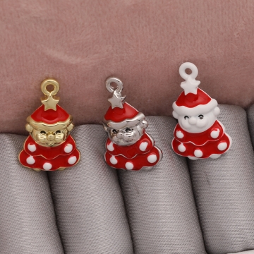 クリスマスチャーム ツリー風 サンタクロース ドット柄 半面 メタルチャーム 約13×21mm（2ヶ）