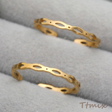 ステンレスリング ウェーブ 透かし シンプル ゴールドカラー 指輪 デザインリング オープンリング 内径約17mm（1ヶ）
