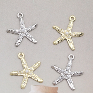 ヒトデチャーム 海洋モチーフ 表面凹凸加工 カン付き 半面 メタルチャーム 約24×27mm（2ヶ）