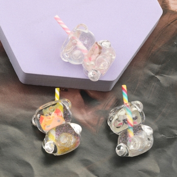 アクリルチャーム くま クマモチーフ クリア ラメ入り 通し穴付き カラーランダム 約23×25mm（2ヶ）
