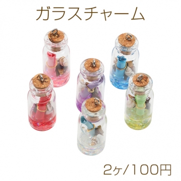 ガラスチャーム メッセージボトル 手紙 レター ミニチュア マリンモチーフ 1カン付き 種類ランダム 約16×39mm（2ヶ）