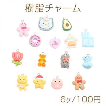 樹脂チャーム ペンダントトップ アニマル フード 動物 食べ物 かわいい ファンシー 1カン付き 種類ランダム（6ヶ）