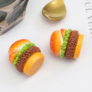 樹脂貼付けパーツ ハンバーガー 食品サンプル風 ミニチュア デコパーツ ハンドメイド素材 約29×32mm（2ヶ）