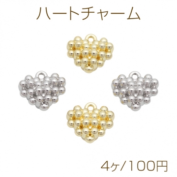 ハートチャーム ハートモチーフ ドット風 チャームパーツ カン付き メタルチャーム 約12×14mm（4ヶ）