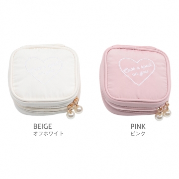 アクセサリーポーチ スクエア型収納ケース 便利な仕切り付き コスメ ジュエリー コンパクトポーチ 約8.5×8.5cm（1個）