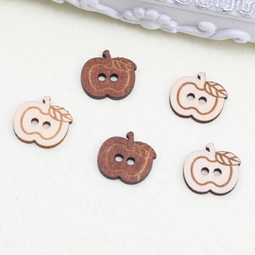 ウッドボタン りんごモチーフ アップル 二つ穴ボタン 木製 服飾パーツ 約15×16mm（10ヶ）