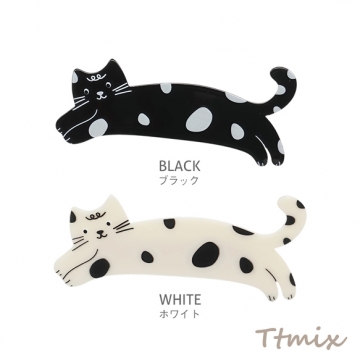 ヘアクリップ 猫 ネコ ドット模様 動物モチーフ 髪飾り ヘアアクセサリー 約28×65mm（2ヶ）