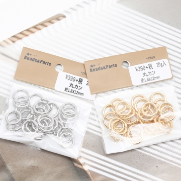 丸カン ゴールド（16KGP）/ロジウム マルカン 接続金具 銅製 約1.8×12mm（20g）