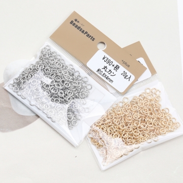 丸カン ゴールド（16KGP）/ロジウム マルカン 接続金具 銅製 約0.8×4mm（20g）