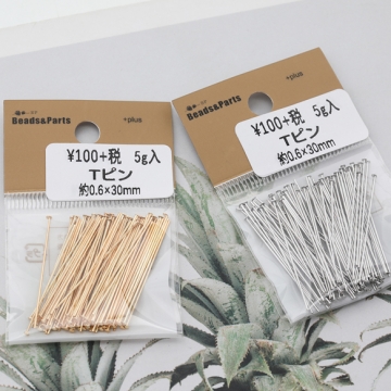Tピン ゴールド（16KGP）/ロジウム 基礎金具 銅製 約0.6×30mm（5g）