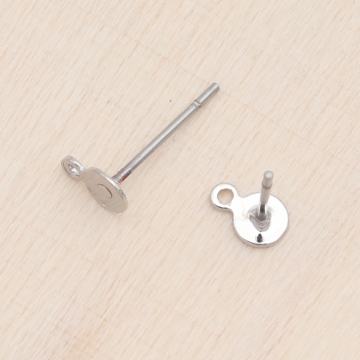 ピアス金具 約4mm 丸皿（平皿） カン付き ゴールド（16KGP）/ロジウム 銅製（2ペア）